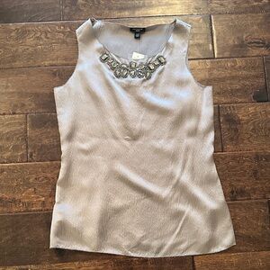 Ann Taylor Silver Sleeveless Blouse with Embellished Neckline